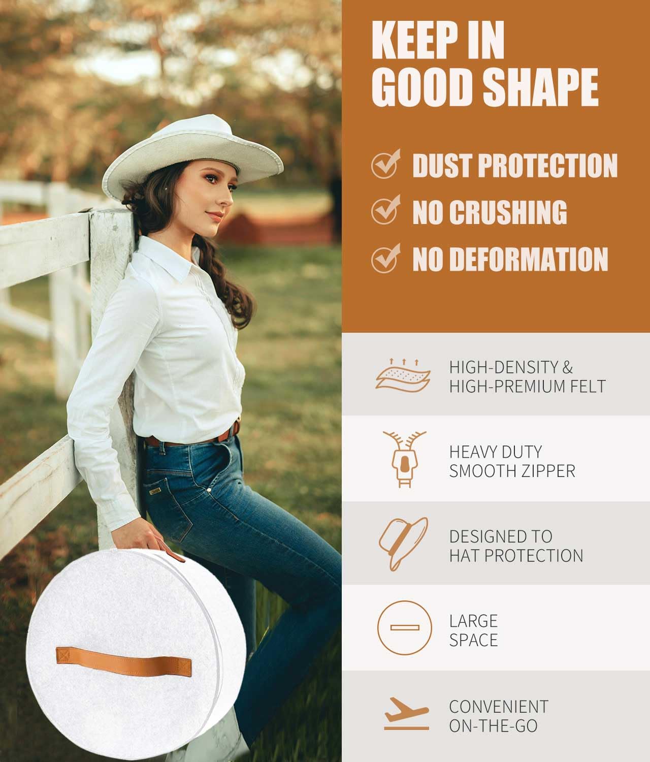 PANGTON Hat Box, Travel Hat Storage Box, Foldable Space-saving Hats