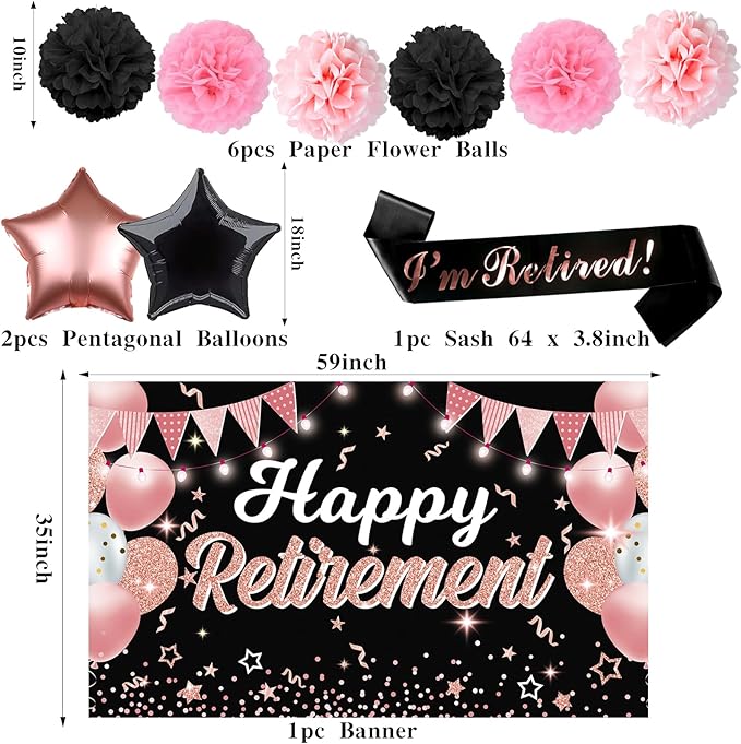 22Pcs Rose Gold Retirement Party Decorations for Women Happy