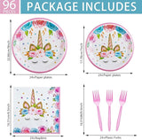 96 Pcs Unicorn Party Plates and Napkins Set Include Magical Unicorn