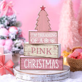 4 Pcs Christmas Table Decoration Wooden Pink Christmas Tree