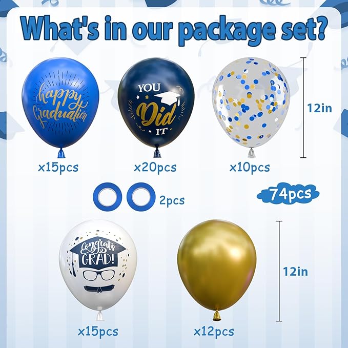 OuMuaMua 74 Pack Graduation Party Decorations Balloons Set - 12 Inch