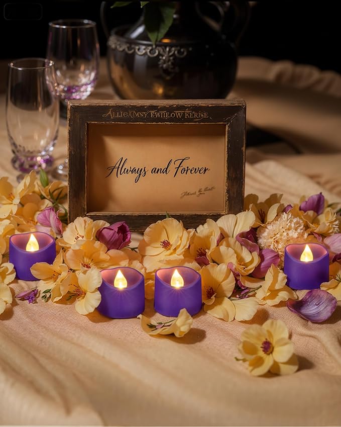 Homemory Purple Tea Lights Candles Battery Operated, 200+Hour Flameles