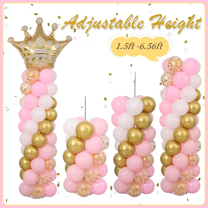Princess Party Balloon Column Stand Kit 2 Sets 2 Crown Foil Balloons