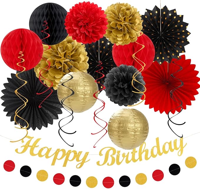 Red Black Gold Casino Theme Birthday Party Decorations 21pcs Happy