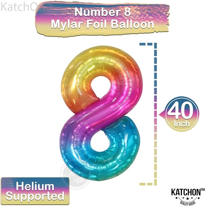 KatchOn, Giant Rainbow Number 8 Balloon - 40 Inch | 8 Balloons for