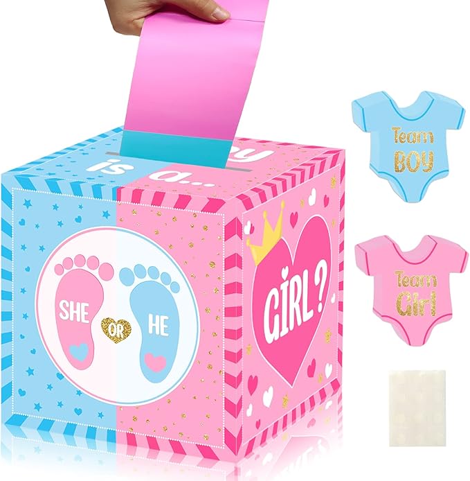 Baby Gender Reveal Pull Out Game Voting Box with 60 Ballot Cards Boy
