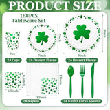 168Pcs St Patrick's Day Tableware Set Foil Green Shamrock Disposable