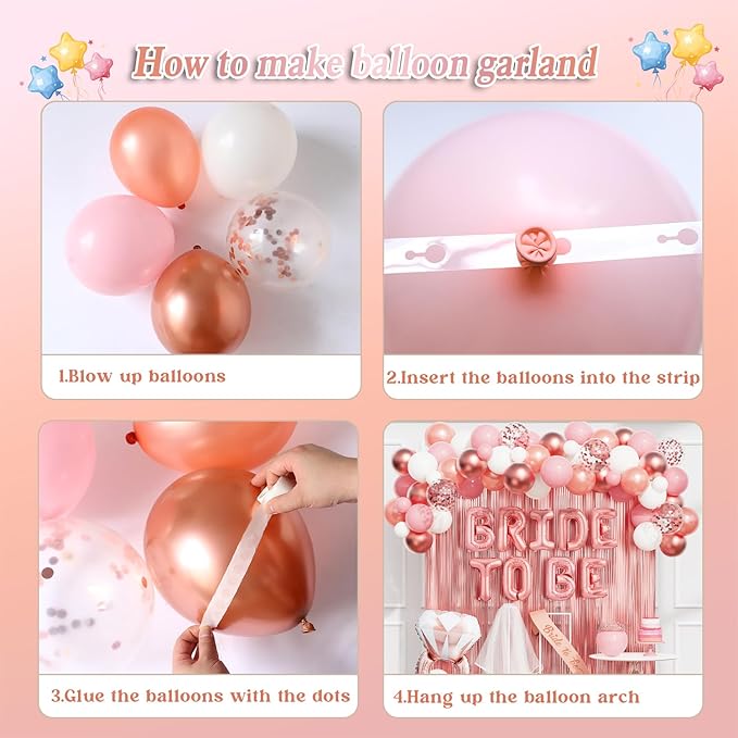 65 Pcs Rose Gold Bridal Shower Decorations White Pink Rose Confetti