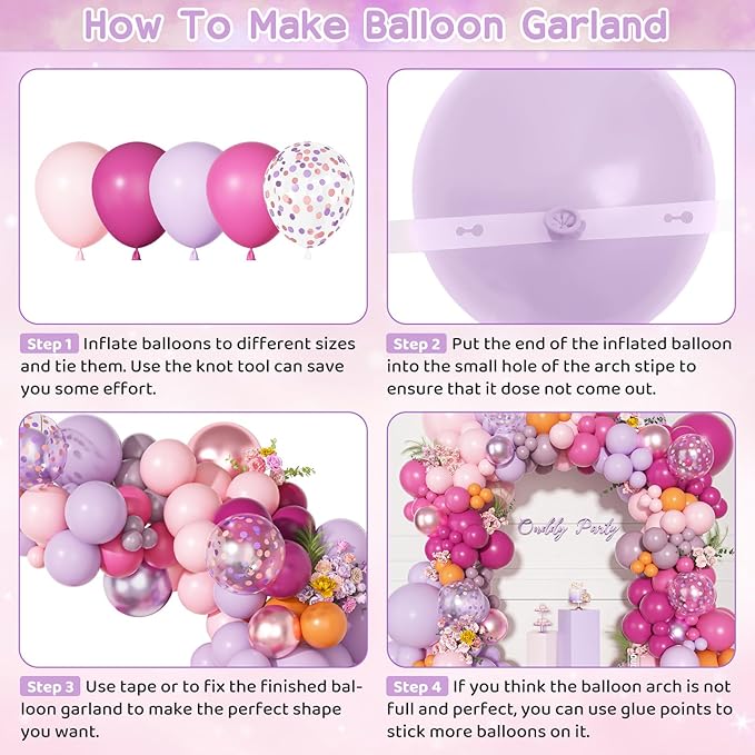 Ouddy Party Pink Purple Balloons Garland Arch Kit, Different Sizes 18