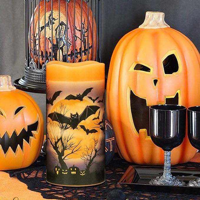 Halloween Flameless Flickering LED Candles with 6 Hour Timer Battery