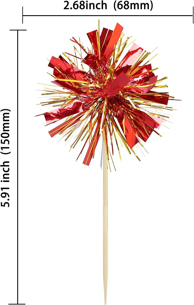 Gyufise 30Pcs Foil Firework Cupcake Toppers Sparkle Tinsel Cake #13