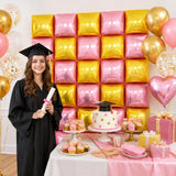 Pearl Pink and Gold Square Foil Balloon Wall,19 Inches Double Sided