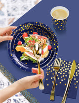 Nkaiso 141 Pieces Navy Blue Gold Party Supplies, Disposable Party