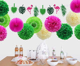 Hawaiian Party Decorations Flamingo Green Palm Leaf Banner with Pom