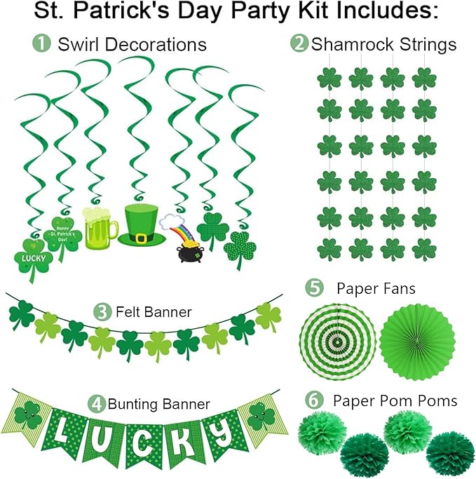 40ct St Patrick's Day Decorations Kit Hanging Swirls Banner Shamrock