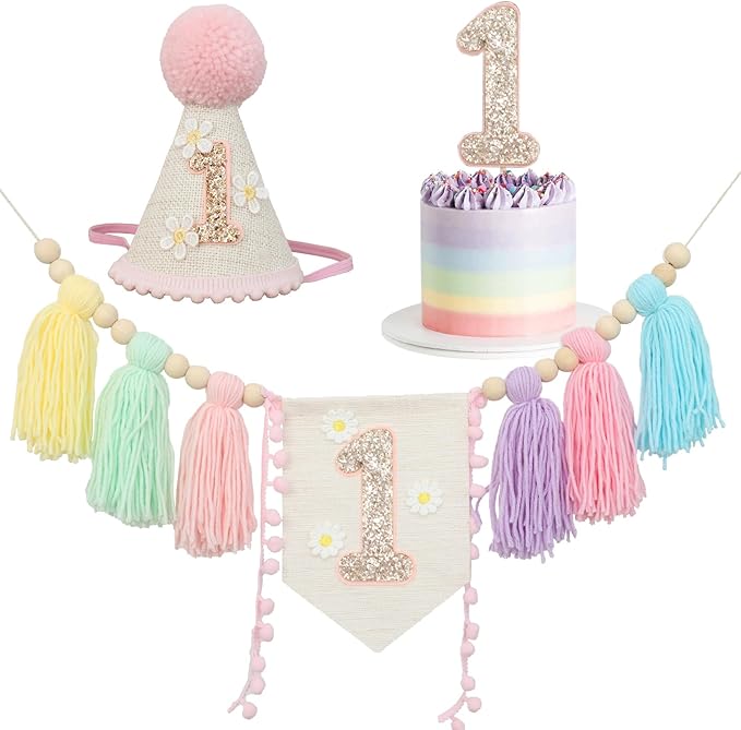 Baby First Birthday Party Decorations Macaron High Chair Banner