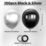 100pcs Black and Silver Balloons 12 Inch Metallic Silver and Black
