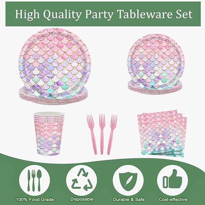 122 Pcs Mermaid Birthday Party Decorations Supplies Includes Plates