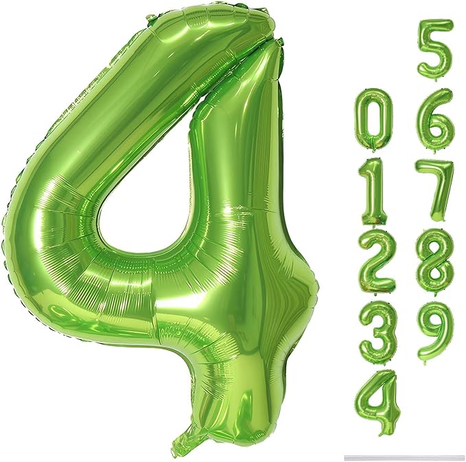 Green 4 Balloons, 40 Inch Large Foil Number Balloons Set 0-9, Self
