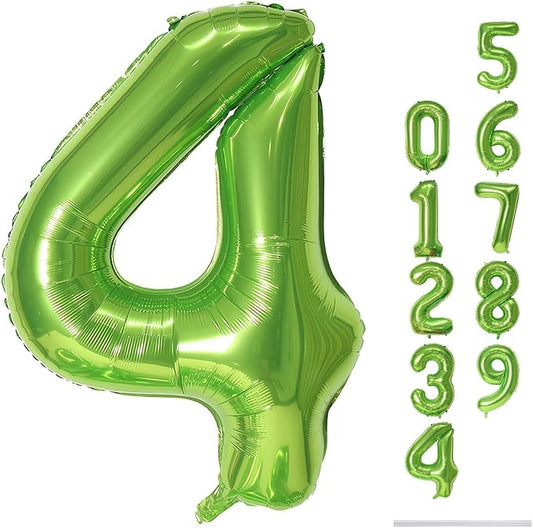 Green 4 Balloons, 40 Inch Large Foil Number Balloons Set 0-9, Self