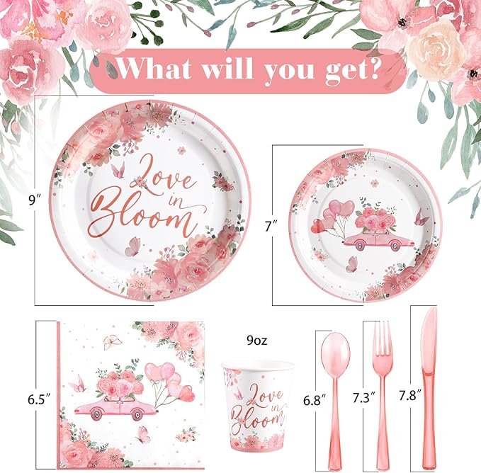 Love in Bloom Bridal Shower Decorations 168pcs Bridal Shower Plates