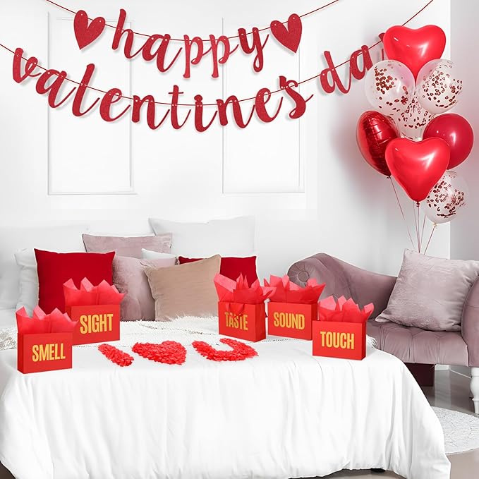 Soulchen 47 Pcs 5 Senses Gift Bags with Tissue Red Valentine Party
