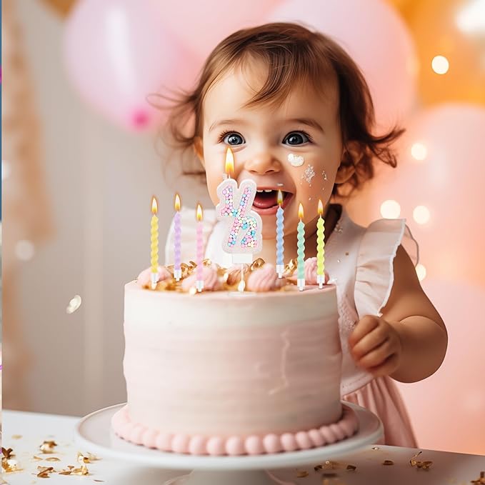 MTLEE Number 1/2 Birthday Candle with 12 Pcs Spiral Candles for Girls