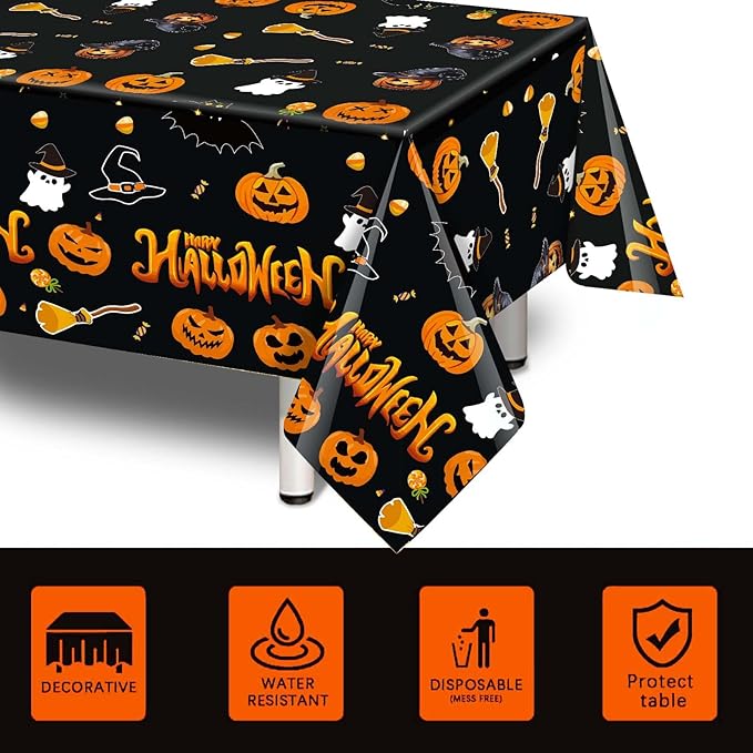 3 Pack Halloween Tablecloth Rectangle 54 x 108 Plastic Table Cloth