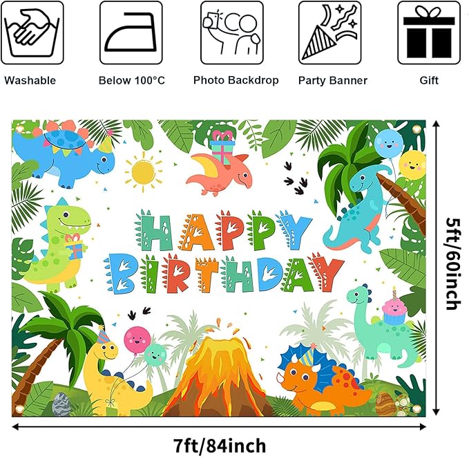 Dinosaur Birthday Backdrop Cartoon Dinosaur Birthday Banner for Kids