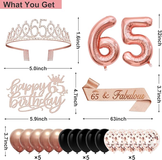65th Birthday Decorations for Women 32PCS 65th Birthday Party
