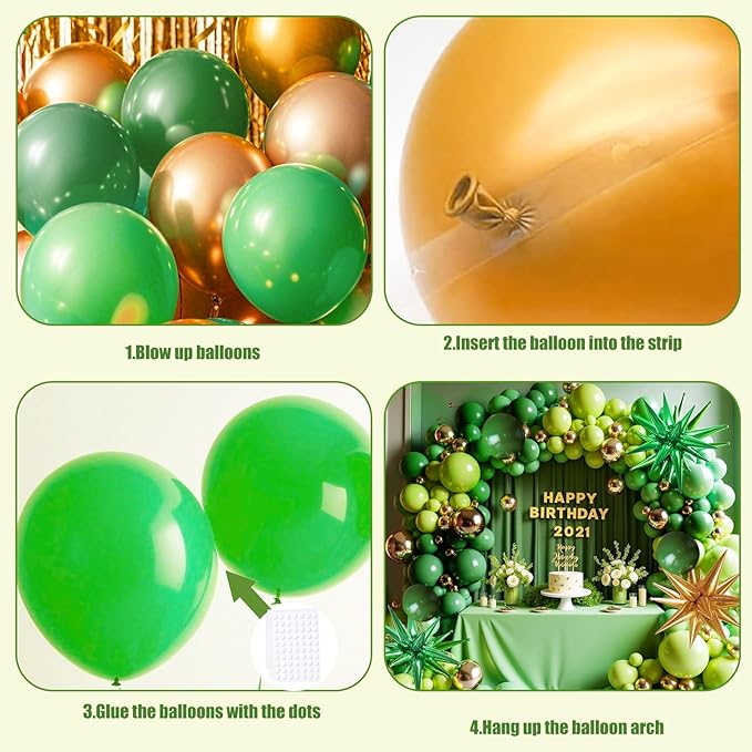 KARLURE Green and Gold Balloon Garland Arch Kit with Stars, Different