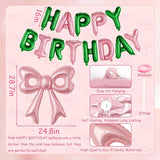 Pink and Green Happy Birthday Balloons, 31”Huge Pink Bow Aluminum