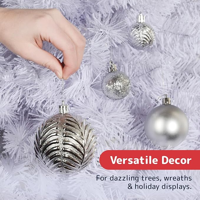 Prextex 36pc Silver Christmas Ornaments Set - Shatterproof Christmas