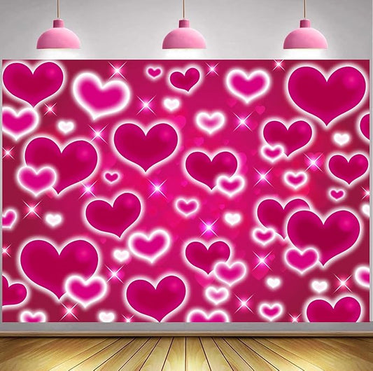 Hot Pink Heart Photo Backdrop 10x8FT Galentines Day Decorations