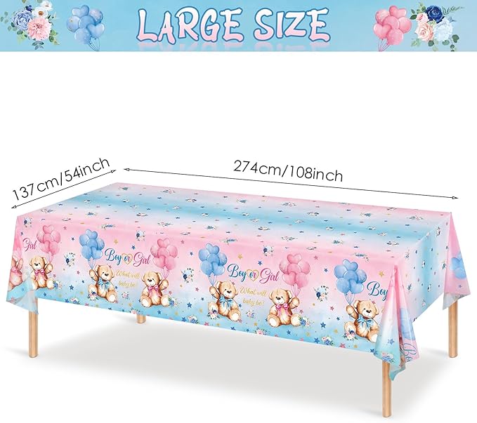 Capoda 1 Pc Bear Baby Shower Tablecloths Gender Reveal Table Covers