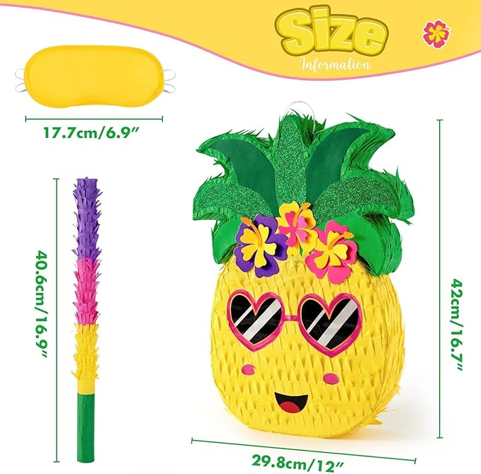 Pineapple Piñata Luau Party Piñata Game with Blindfold and Bat for