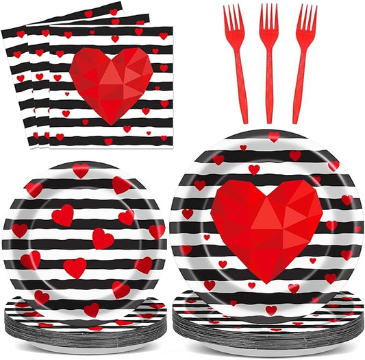96 Pcs Valentine's Day Party Plates Napkins Tableware Set Valentines