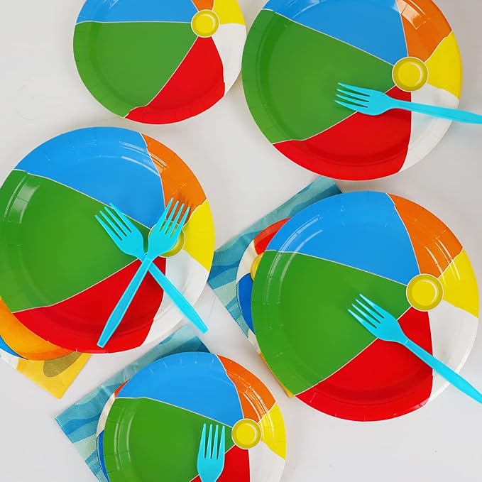 96 Pcs Beach Ball Party Supplies Tableware Summer Pool Ball Party