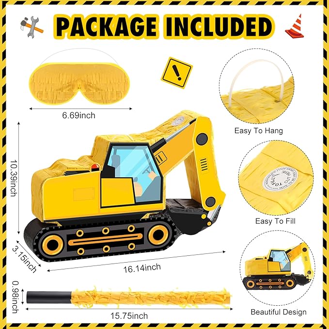 49 Pcs Construction Party Favors Excavator Pinata with Mini