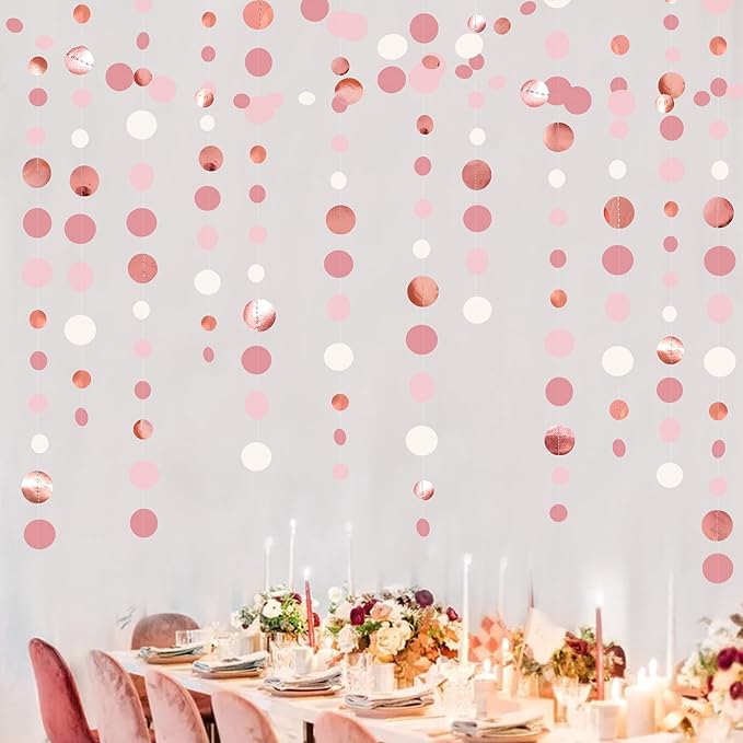 Rose Gold Party Decorations Dusty Pink Circle Dots Garland Blush