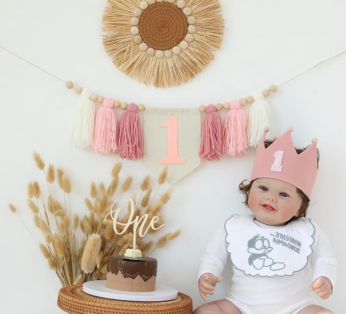 First Birthday Party Decorations Pink High Chair Banner 1st Crown