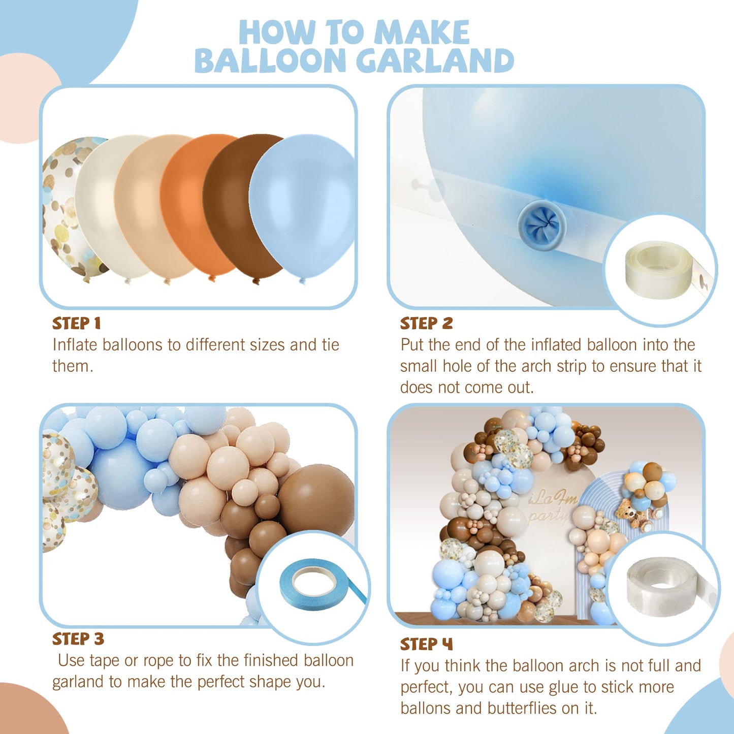 iLaFm 148pcs Brown Coffee Blue Balloons Garland Arch Kit, Boho Tan