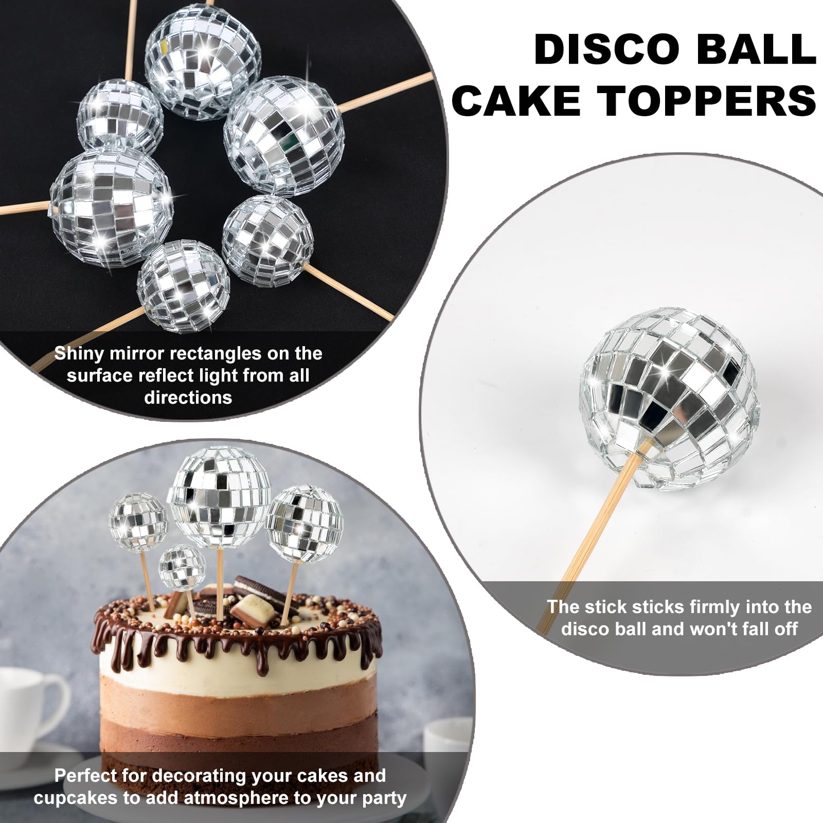23pcs Disco Ball Cupcake toppers Happy Birthday Cake Topper 1970s