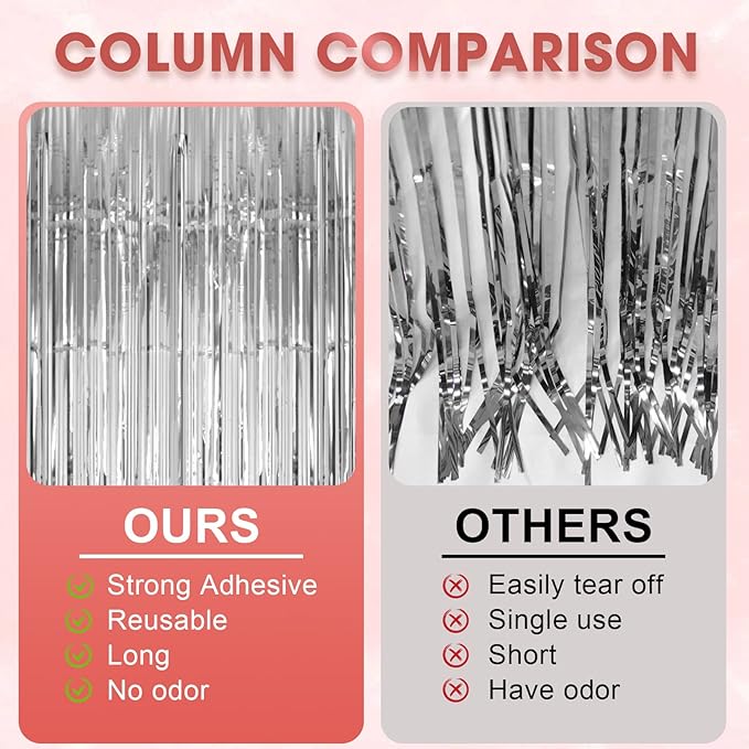 Voircoloria 3 Pack 3.3x8.2 Feet Silver Foil Fringe Backdrop Curtains,