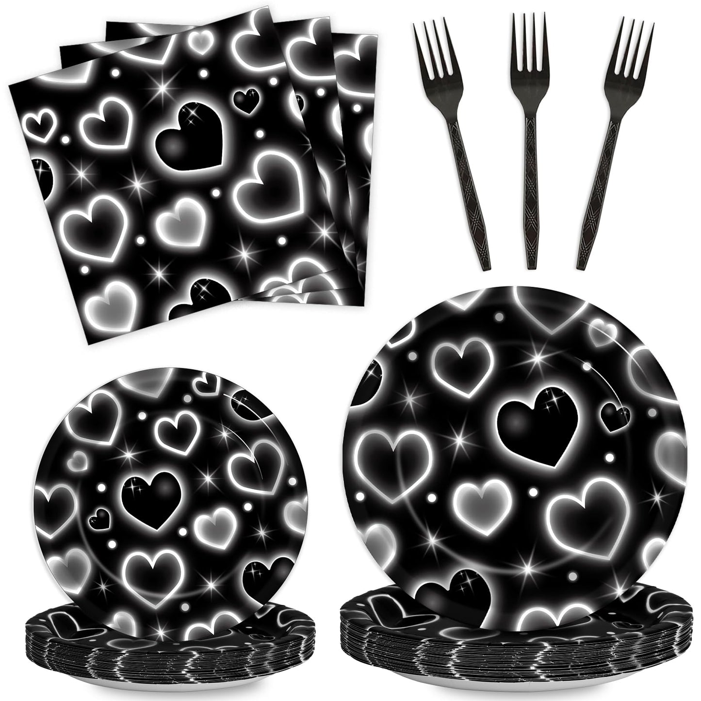 Qyeahkj 100 Pcs 2000s Party Plates Napkins Forks Set Black Heart