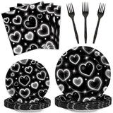 Qyeahkj 100 Pcs 2000s Party Plates Napkins Forks Set Black Heart