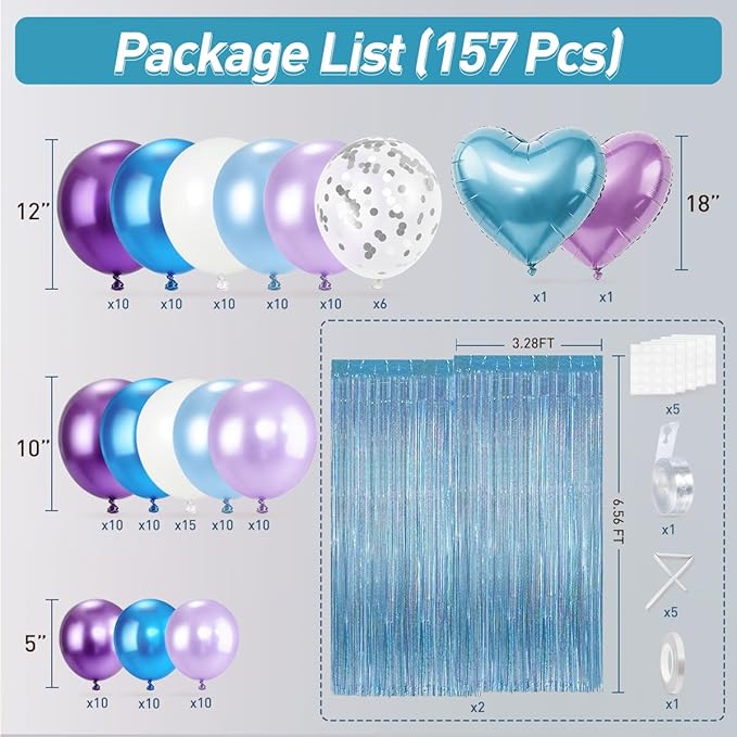 157Pcs Mermaid Party Balloons Garland Arch Kit with Fringe Curtain