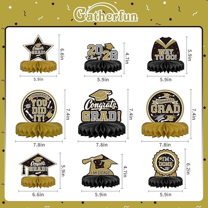 9PCS Graduation Party Decorations Class of 2026 Congrats Grad Table #3