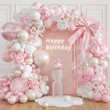 Pink Bow Balloon Arch Kit with Clear Light Pearl Pink and White