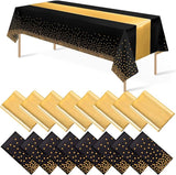 16Pack Disposable Plastic Tablecloths and Satin Table Runner Set Black